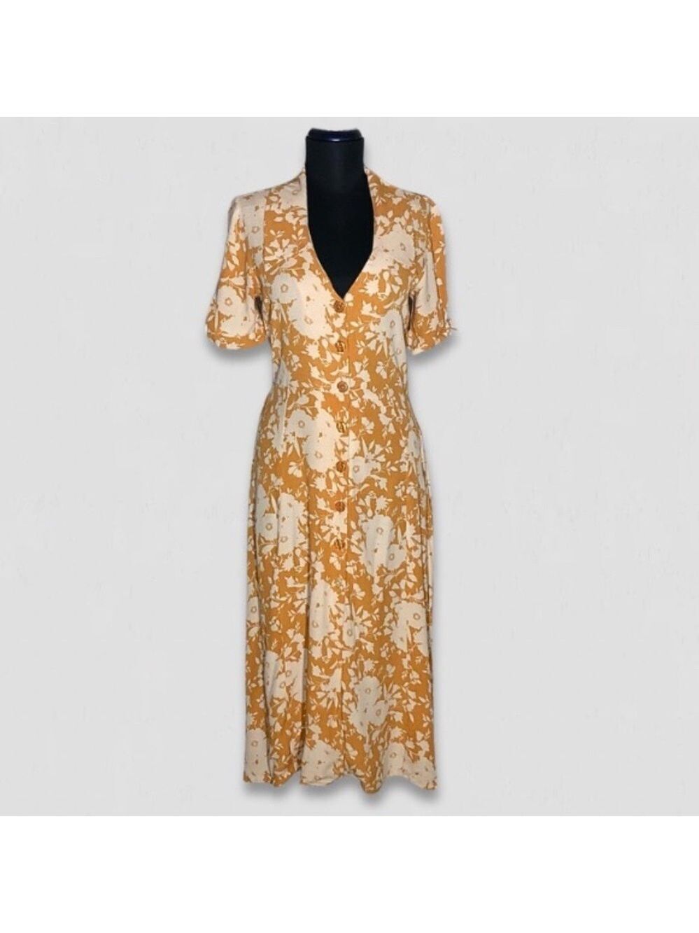 Band of Gypsies Floral Midi Dress Cream Orange XS